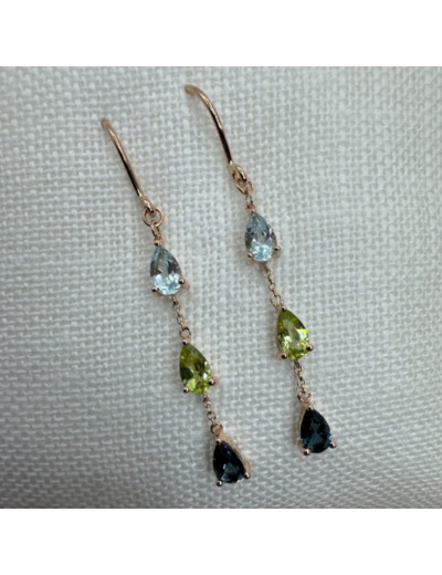 Boucles d'oreilles à 3 pierres en Or Rose