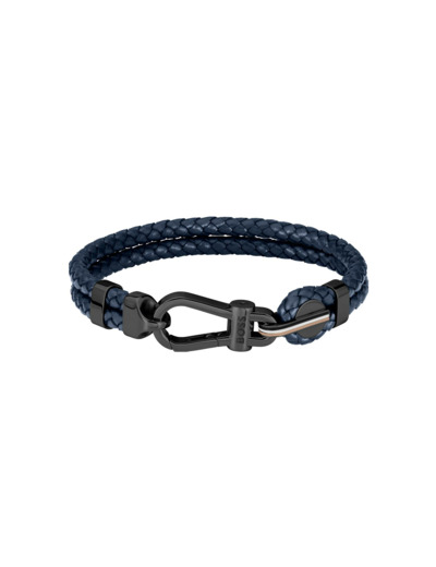 Bracelet BOSS Ares Prime en cuir et acier PVD