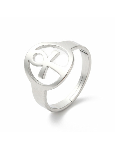 Bague croix de Ankh relief en acier inoxydable