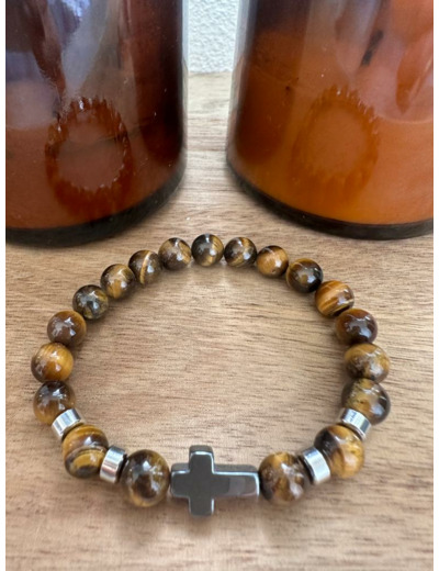 Bracelet oeil de tigre avec croix