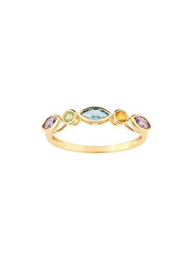 Bague en or jaune, améthyste, topaze, citrine, tourmaline et péridot