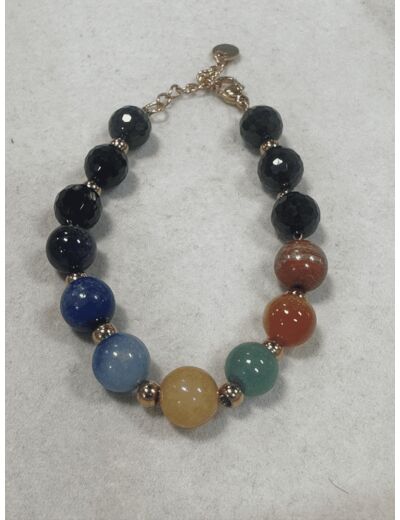 Bracelet 7 Chakras spinelle & acier inoxydable