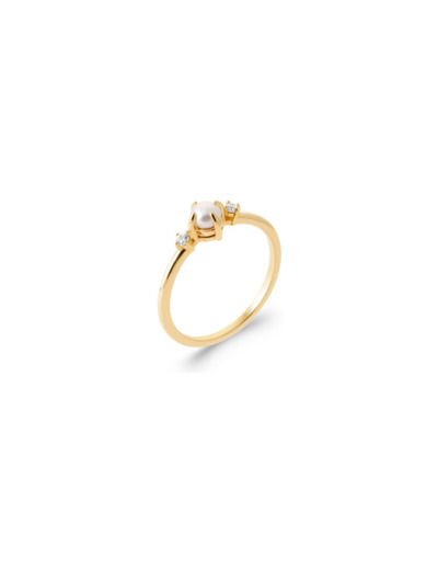 Bague en plaqué or, perle de culture et oxydes de zirconium