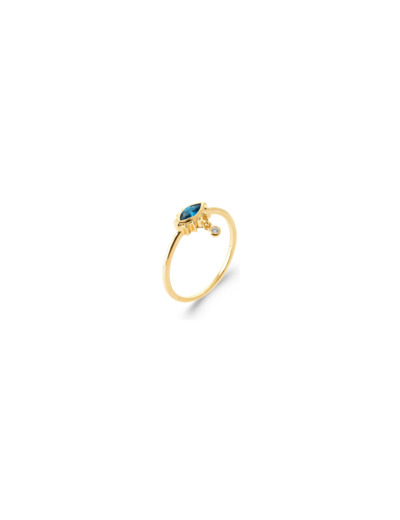 Bague en plaqué or, oxyde de zirconium et pierre de couleur