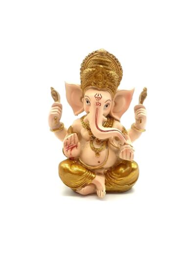 Statue Resine Ganesh Beige/Dore 14cm