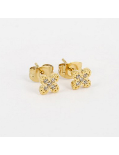 Boucles d'oreilles ZAG en acier doré et oxydes de zirconium