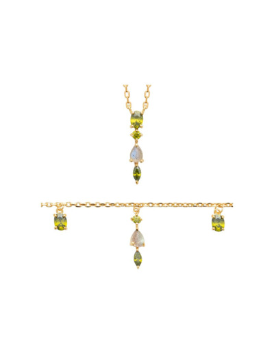 Collier en plaqué or, oxyde de zirconium et pierres de couleurs, 45 cm