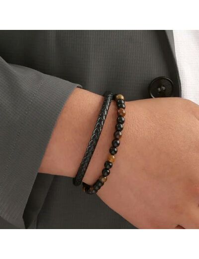 Bracelet homme œil de taureau et Onyx