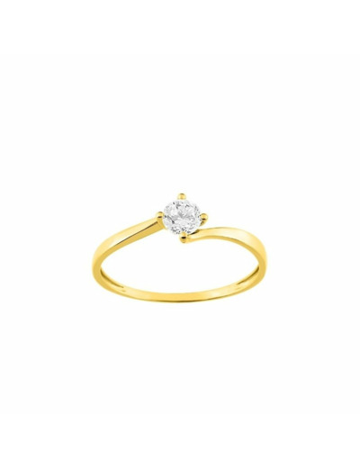 Solitaire en or jaune et oxydes de zirconium