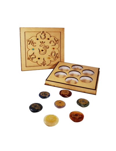 Coffret Ohm et Fleur de Vie avec pierres 7 chakras