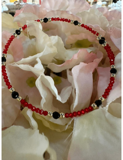 Bracelet Cristal de roche rouge + spinel