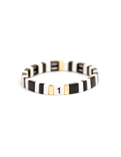 Bracelet Simone à Bordeaux 1# en métal émaillé noir et blanc