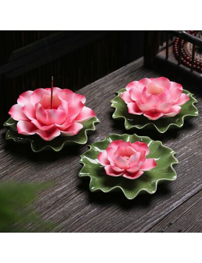 Porte-encens en porcelaine lotus rose