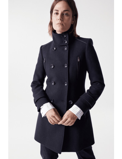 Manteau long GRACE en étoffe avec détails