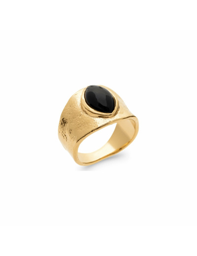Bague en plaqué or et agate noire