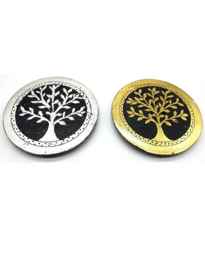 Porte-Encens Pierre Rond Arbre de Vie Argent / Doré 10cm