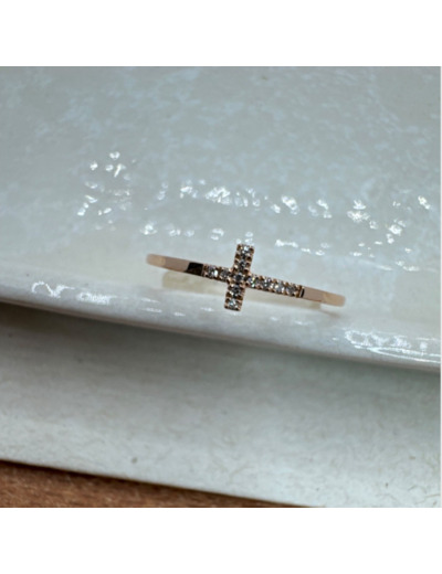 Bague Croix en Or Rose et diamants