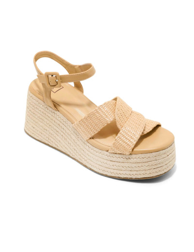 Sandale talon compensee femme rafia