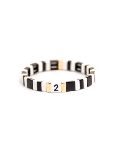 Bracelet Simone à Bordeaux 2# en métal émaillé noir et blanc