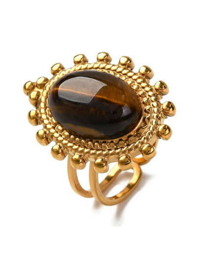 Bague Oeil de tigre forme ovale à plateau