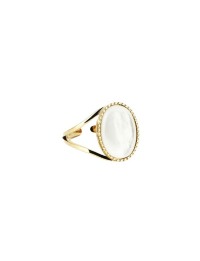 Bague Zag en acier doré et nacre