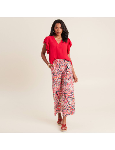 Blouse manches courtes volants