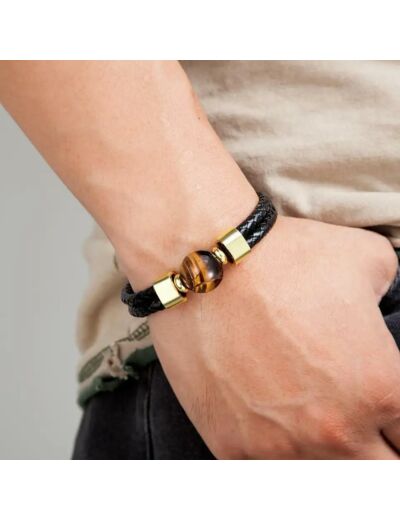 Bracelet homme semi cuir œil de tigre