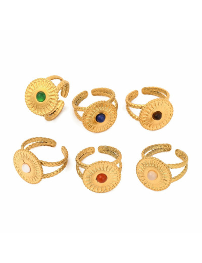 Bague ronde plateau pierre mixte
