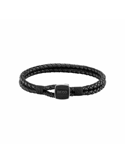 Bracelet BOSS Seal en cuir noir et acier