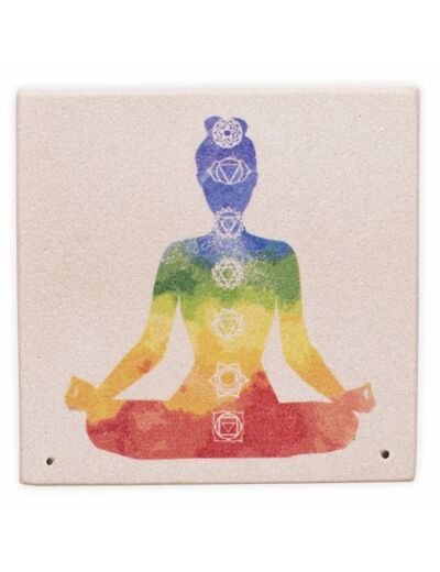 Brule encens en gres 7 chakras -- 10x10 cm