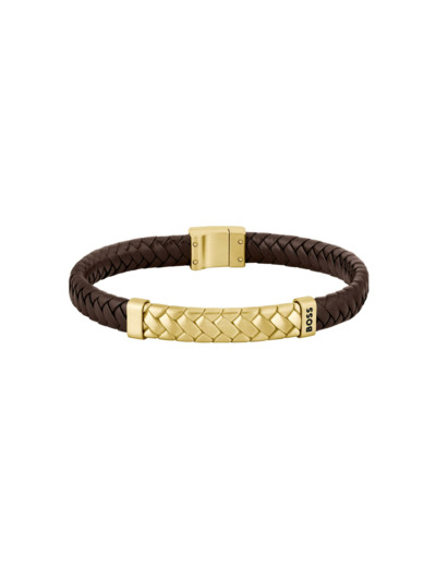 Bracelet BOSS Tailored en cuir et acier doré