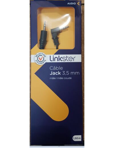 Câble Jack 3,5mm mâle/mâle coudé 1,50m coudé à 90°
