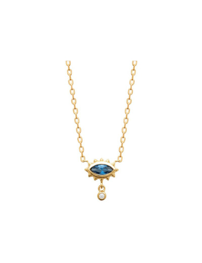Collier en plaqué or, oxyde de zirconium et pierre de couleur