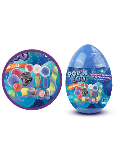 OEUF GARNI BLEU   H26CM - D 16 CM - MULTI SLIME - APD 3 ANS