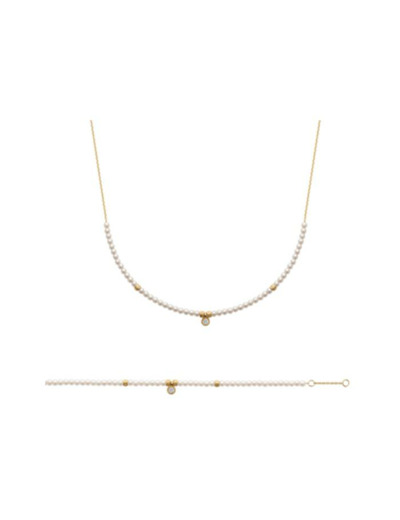 Collier en plaqué or, perle d'imitation et oxyde de zirconium