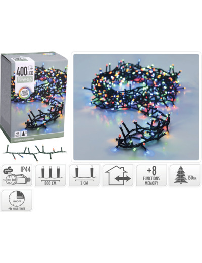 GUIRLANDE MICROCLUSTER 400 LED MULTICOLORE EXTERIEUR