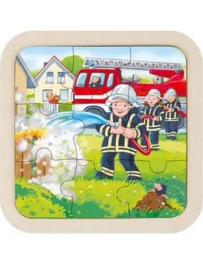 Puzzle pompiers en bois 9 pièces - GOKI - 57382