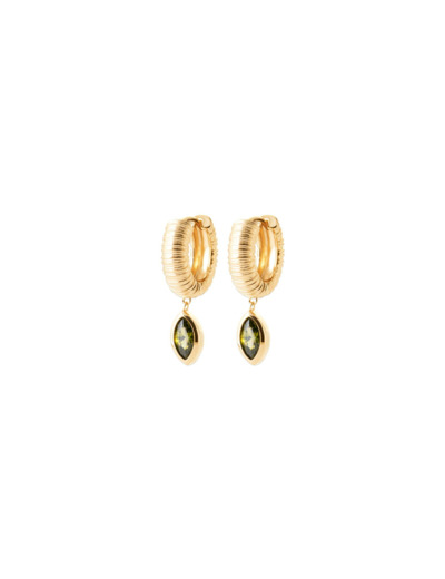 Boucles d'oreilles Créoles en plaqué or et pierre de couleur