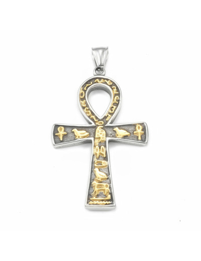 Pendentif croix de Ankh gravé de symbole en acier inoxydable