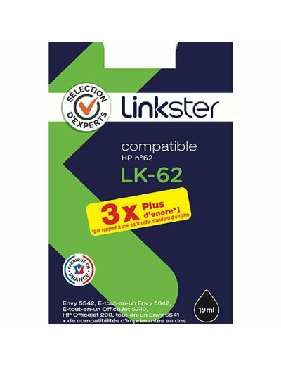 Cartouche d'encre LK-62 XL noir compatible HP 62