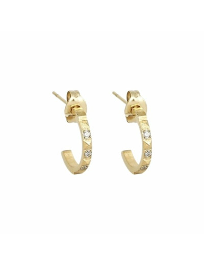 Boucles d'oreilles créoles Zag en acier doré et oxydes de zirconium