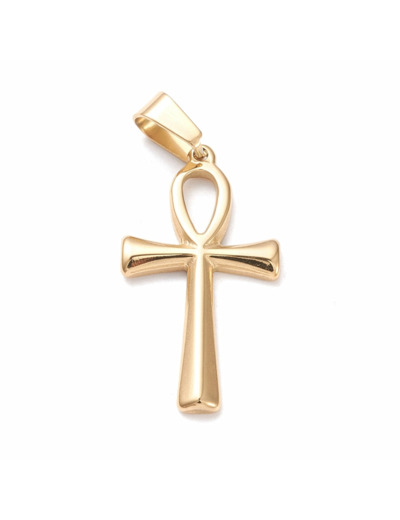 Pendentif croix de Ankh relief en acier inoxydable