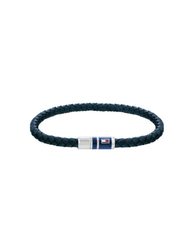 Bracelet Tommy Hilfiger en acier et cuir bleu, taille 17.5cm