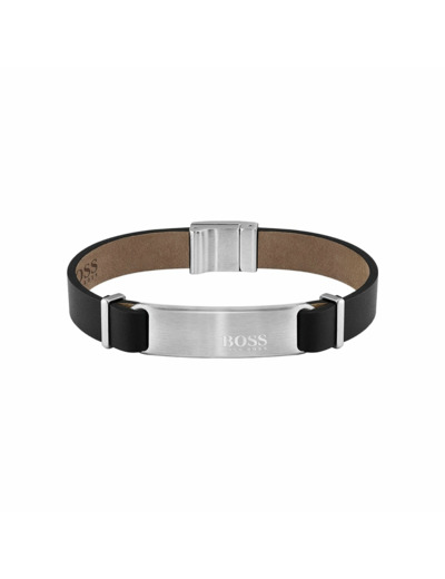 Bracelet BOSS Urbanite en cuir noir et acier, taille M