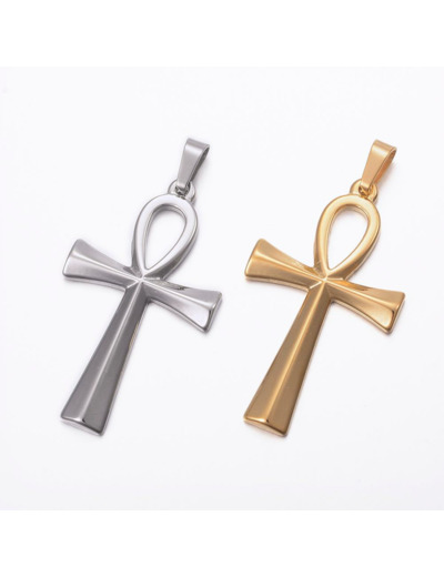 Pendentif croix de Ankh relief en acier inoxydable