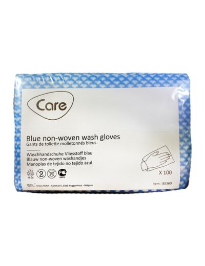 GANTS DE TOILETTE MOLLETONNES BLEU ID CARE SACHET DE 100 REF 85360