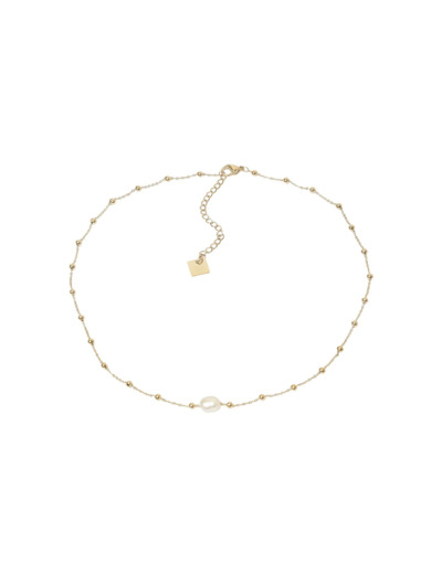Collier Zag en acier doré et perle