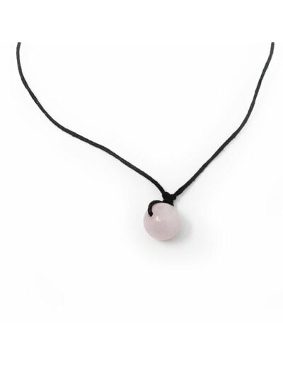 Collier en cordon ciré avec perle de quartz rose