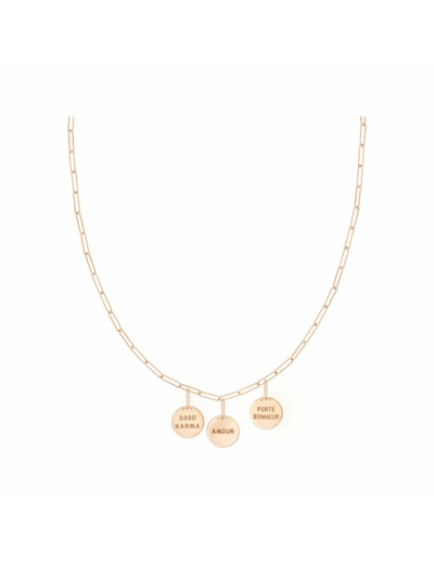 Collier Vanrycke Shaman Or rose 3 Talismans, taille 42