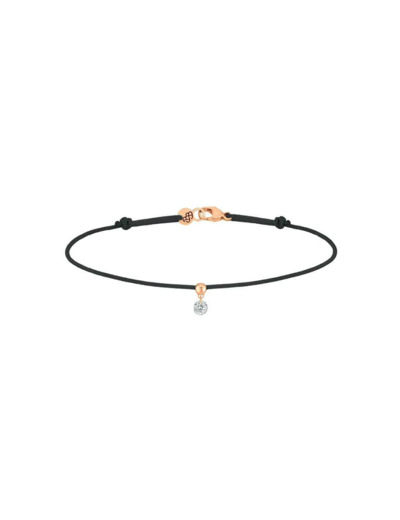 Bracelet La Brune & La Blonde BB en or rose, cordon en tissu noir et diamant 0.10ct